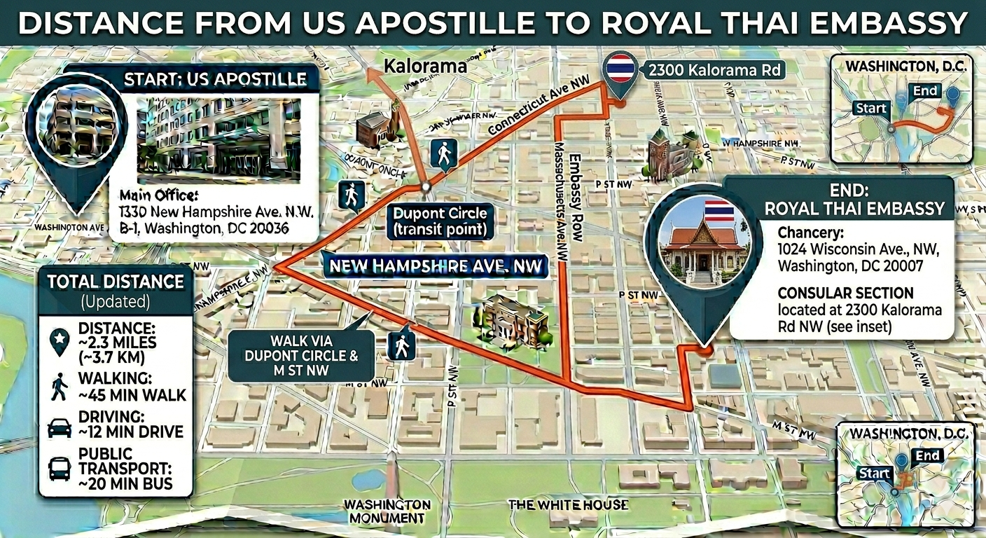 Map of Thailand Embassy Legalization Services in Washington D.C.